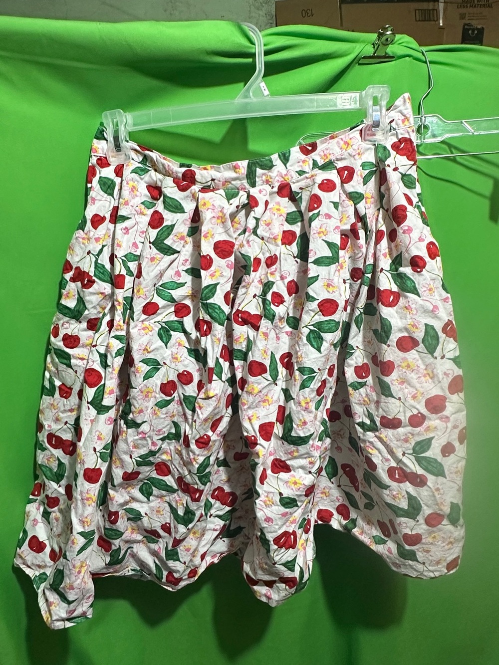 Hell Bunny Cherry Print Circle Skirt - White, Red & Green
